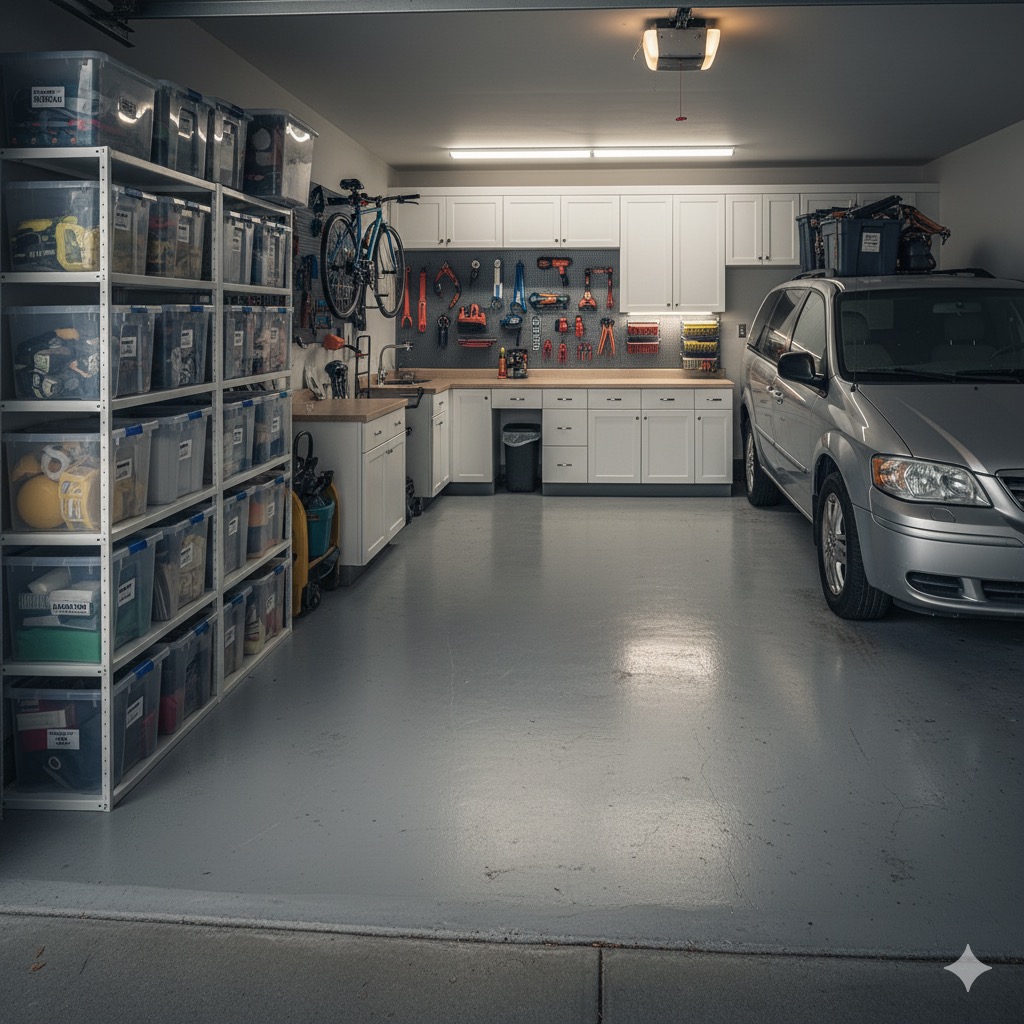 Before and after garage decluttering transformation in Calgary - cluttered to organized