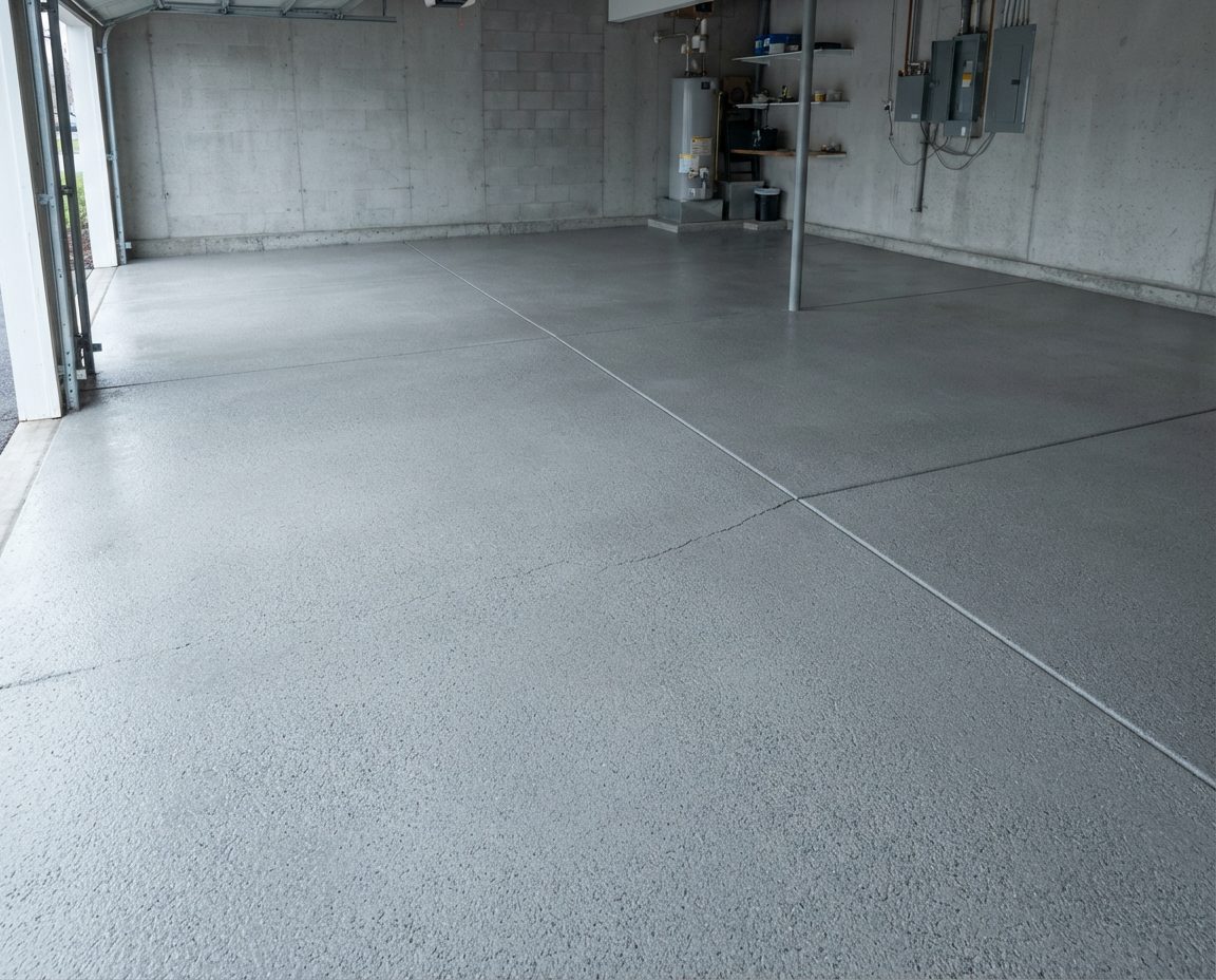 The same Vancouver garage concrete floor after hot-water pressure washing, degreasing and poultice oil extraction