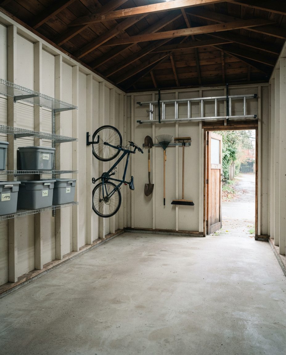 The same Vancouver lane garage emptied and swept, documented and ready for laneway house demolition